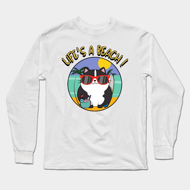 Funny fat cat is chilling on the beach Long Sleeve T-Shirt by Pet Station